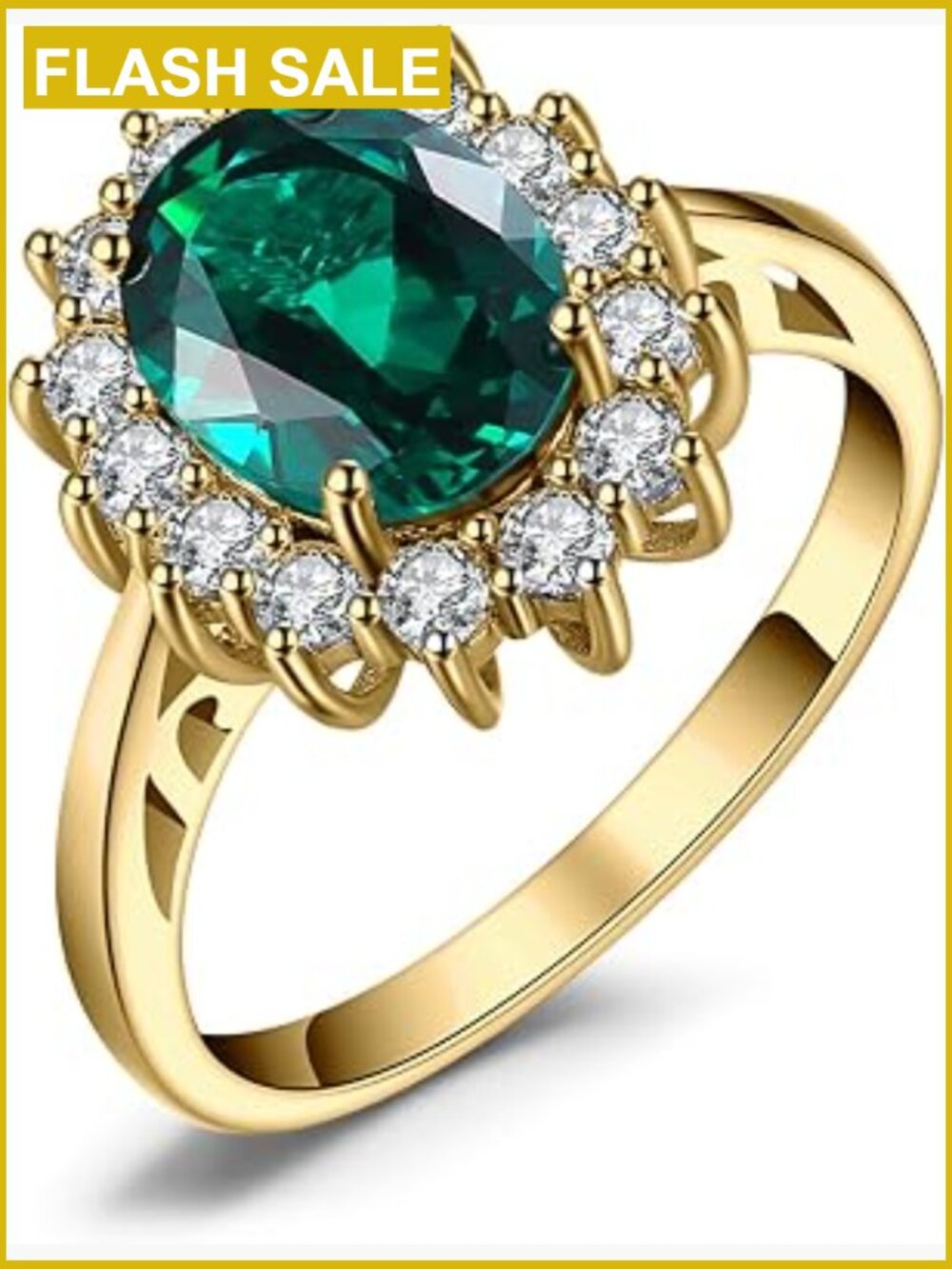14K Gold Plated Halo Engagement Ring Blue Sapphire Cubic Zirconia Promise